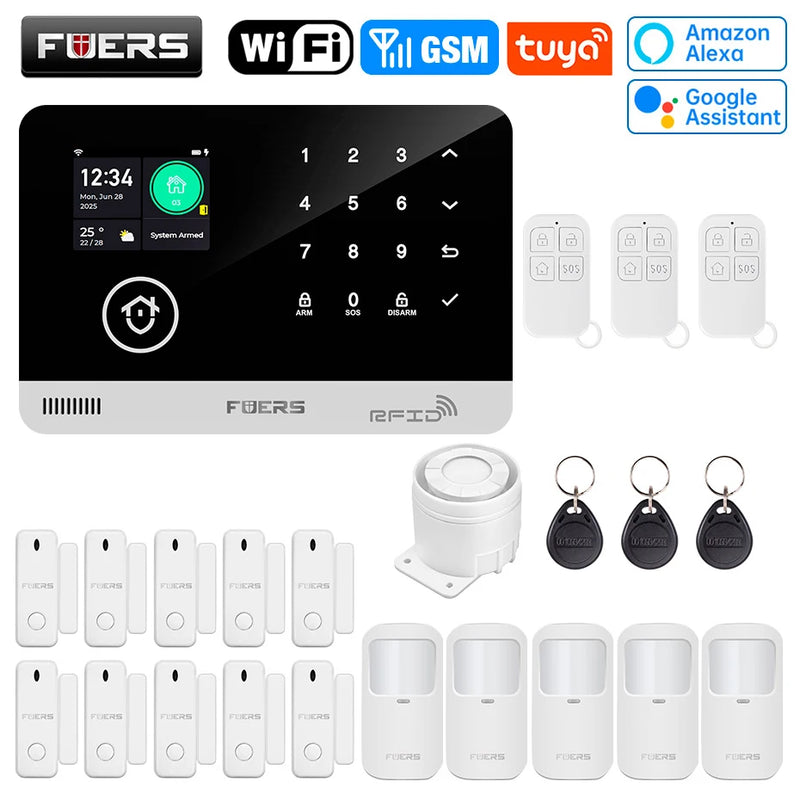 FUERS Tuya Smart  WIFI GSM G03 DIY Alarm System Smart Home Security Alarm System Ant-theft 433Mhz Burgla With Door Motion Sensor