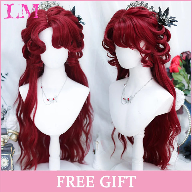 LM Medium Length Pink Cosplay Wig Heat Resistant Costume Party Synthetic Wigs 2 Clip On Ponytail 7 Colors