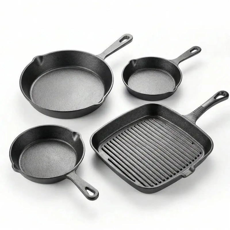 4 - Piece Cast Iron Cookware Set, Round Frying Pans - View 6 | SAMAG