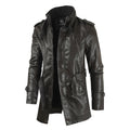 Autumn And Winter New Men's Medium And Long Leather Jacket Stand-up Collar Piled Thickened PU Leather Jacket