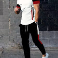 Men's summer new striped letter print refreshing and breathable round neck T - shirt pants set outdoor - View 2 | SAMAG
