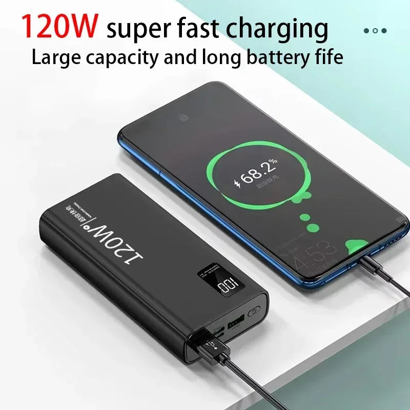 120W 50000mAh Portable Power Bank with LED Display Fast Charging High Capacity Powerbank for iPhone Samsung Huawei
