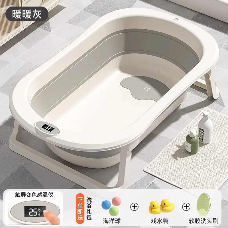 Foldable Baby Bathtub Large Portable Infant Bath Tub for Newborns Toddlers, Sitting Reclining Home Use Kids Bathing Supplies