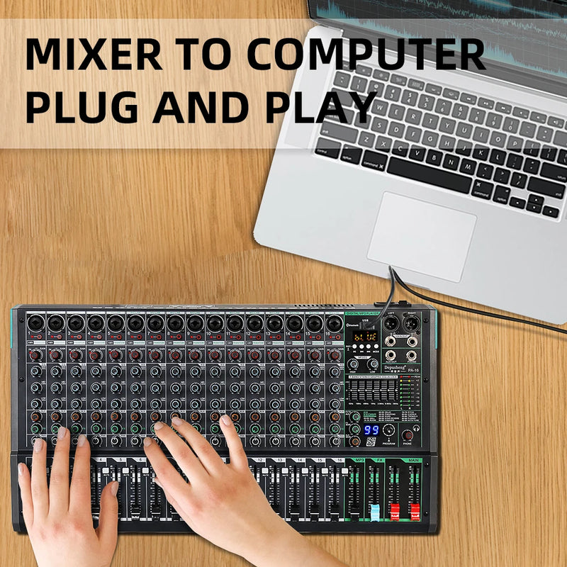 Professional Audio Console Mixer With MP3 Computer Input Built-in 99 Reverb Effect 16 Channel Audio Mixer