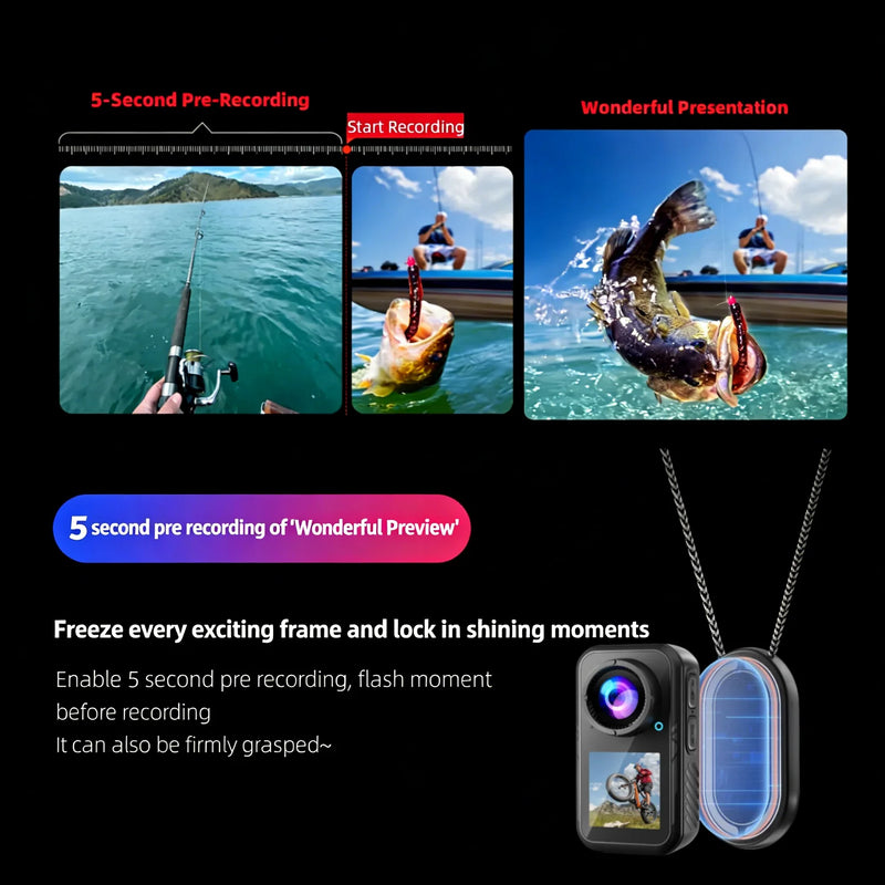 5K Mini Action Camera 4K 60FPS Anti Shake Touch Screen Waterproof Magnetic Pendant Body Cam Motorcycle Bike Outdoor Sport Record