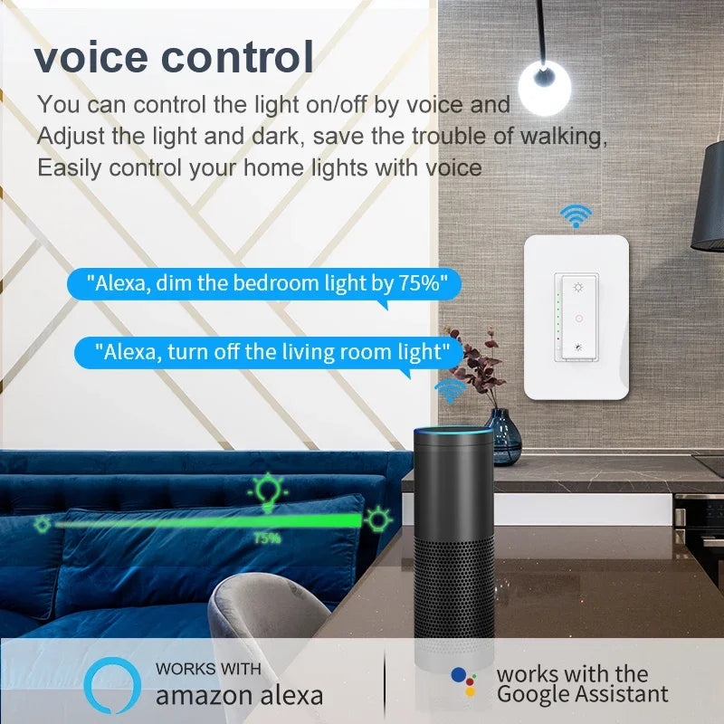 3 Way US WiFi Dimmer Switch Smart LED Light 110V Dimmable Switches Netural Wire Required Remote Control For Alexa Google Home