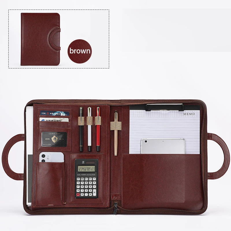 Leather Portfolio Professional Business Padfolio-  Notefolio Premium  Organizer with Card Holder, Writing Pad and File Folders
