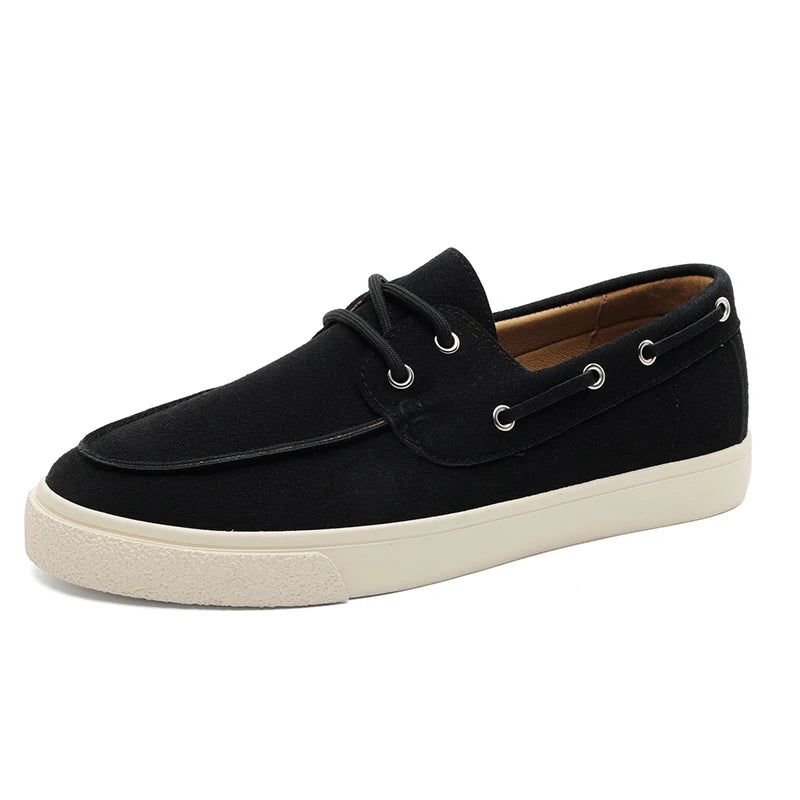 Men's Casual Loafers Shoes Fashion Thick Sole Suede Leather Boat Shoes Non-Slip Breathable Comfortable Slip-On Sneakers for Men