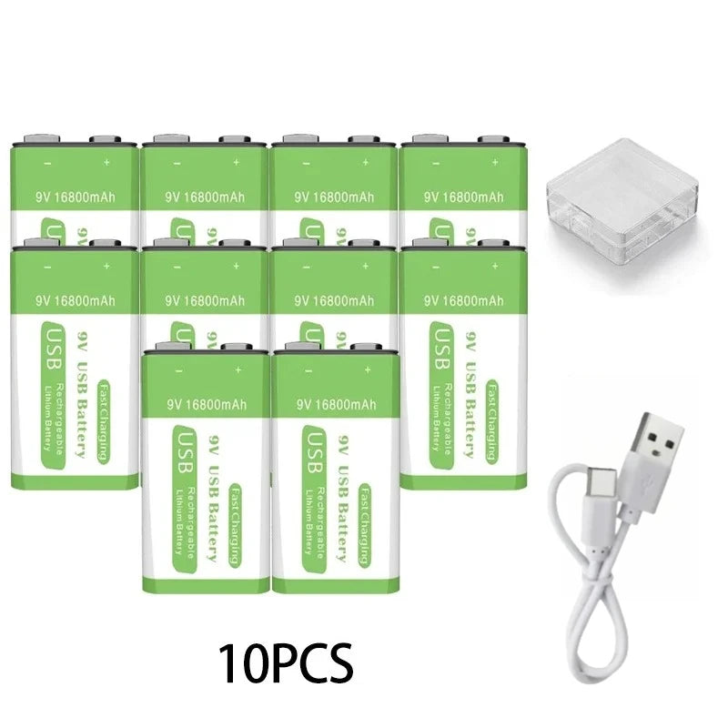 Micro USB 9V Rechargeable Li-ion Battery 16800mAh High Capacity for Multimeter, Microphone, Toy, Remote Control, KTV System