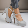 Women's High Heels 2025 New Style Semi-Uppered Thin Heel Waterproof Platform Buckle Fashion Shoes Large Size Strap Shoes