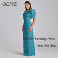 BEIYE Simple Blue Off The Shoulder Sheath Evening Dress | SAMAG
