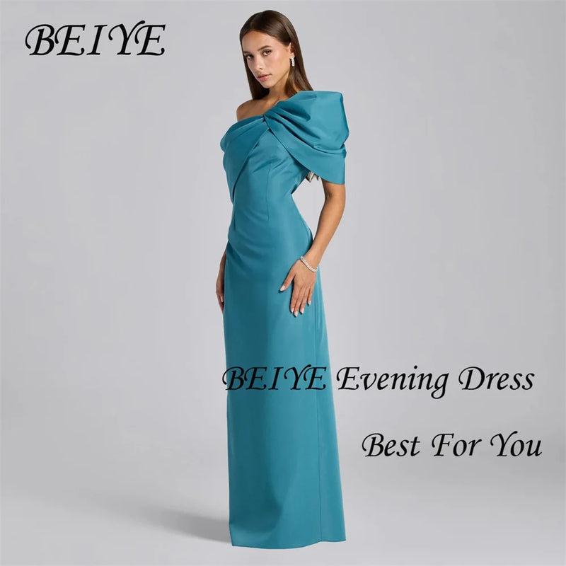 BEIYE Simple Blue Off The Shoulder Sheath Evening Dress | SAMAG