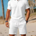 Summer New Men's Polo Shirt Set Casual Sporty Cool Fashionable Slim Fit Solid Color Short-Sleeved Shorts Set Men's