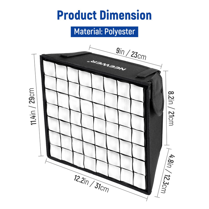 NEEWER 12.2"x11.4" Foldable Softbox Diffuser with Grid and Bag for NL660/SNL660/RGB660/RGB660 Pro/RGB660 PRO II LED Video Light
