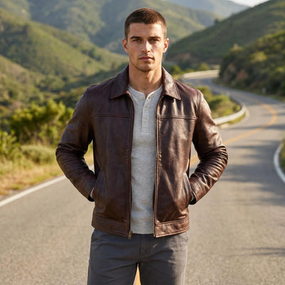 Men Genuine Top Layer Cowhide Leather Jacket Slim Fit | SAMAG