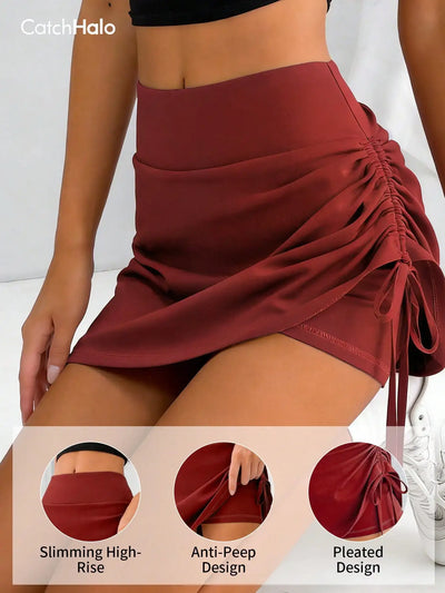 Women Tennis Skirt Adjustable Side Drawstring Ruched | SAMAG