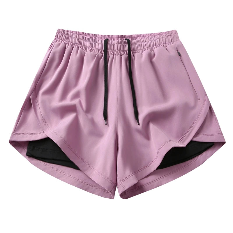 Summer Women's Running Pants Fitness Breathable Casual Shorts Three-in-One False Two-Piece XL Size Outdoor Long Running Pants