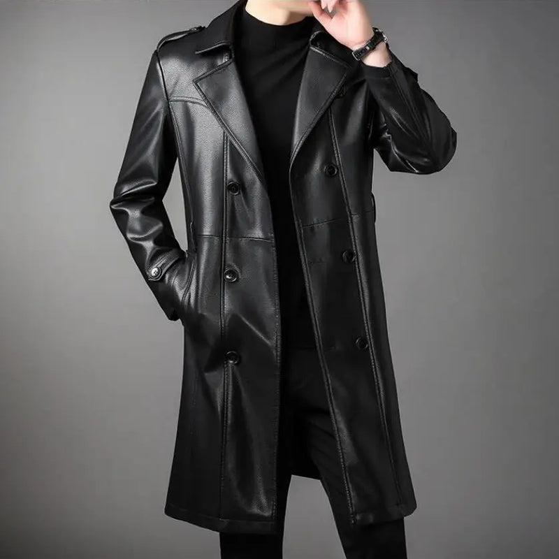 Men Leather Jacket Fall Winter Genuine Jackets Man Clothes Long Warm Plush Coats Casual Fashion Windbreak Trench Coat