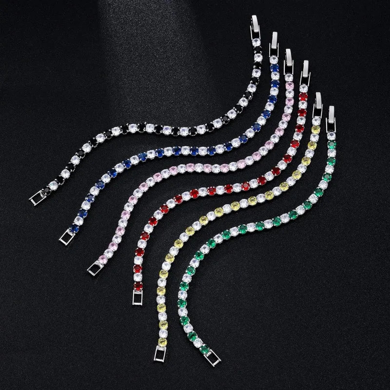 Stylish and Simple 925 Sterling Silver White and Green 4mm Zircon Tennis Bracelet Versatile Jewelry - Visuel 4 | SAMAG