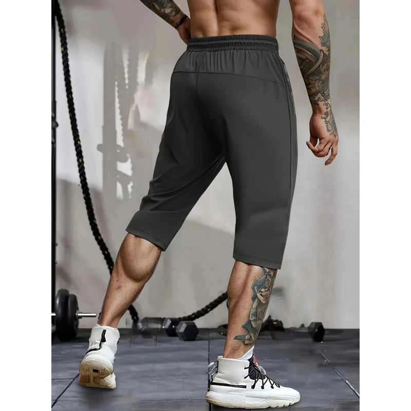 Men's Summer Ice Silk Cool Stretch Sports Cropped Pants Workwear Gym Shorts Street Mens Shorta Basketball Sports Running Short