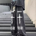 Printed Black Baggy Jeans Pants Men Straight Oversize | SAMAG