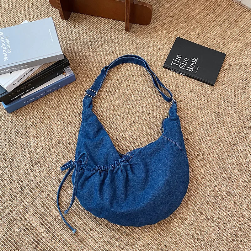 Korean Hobo Bags Women Comfortable and Versatile Texture Crossbody Bags Denim Storage Bags Casual Trendy Simple Shoulder Bag