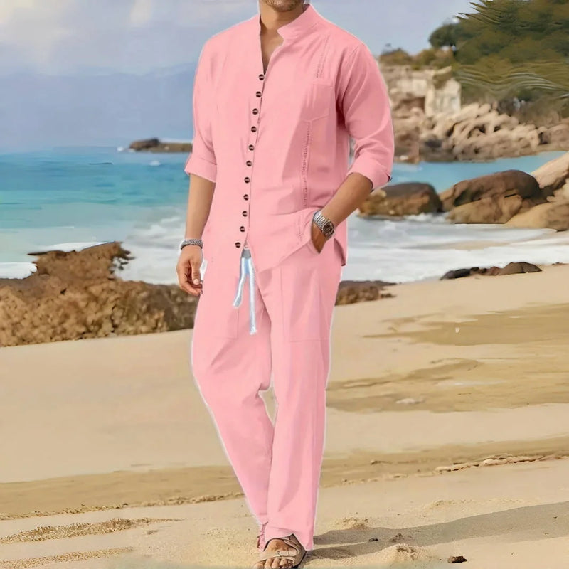 Men's Retro Cotton And Linen Set, Spring And Autumn Fashion Stand - up Collar Pocket Long Pants - sleeved - View 4 | SAMAG