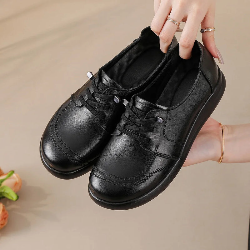 New real leather barefoot flats woman lace up moccasins mother comfortable flat drive shoes ladies vintage oxfords flats loafer