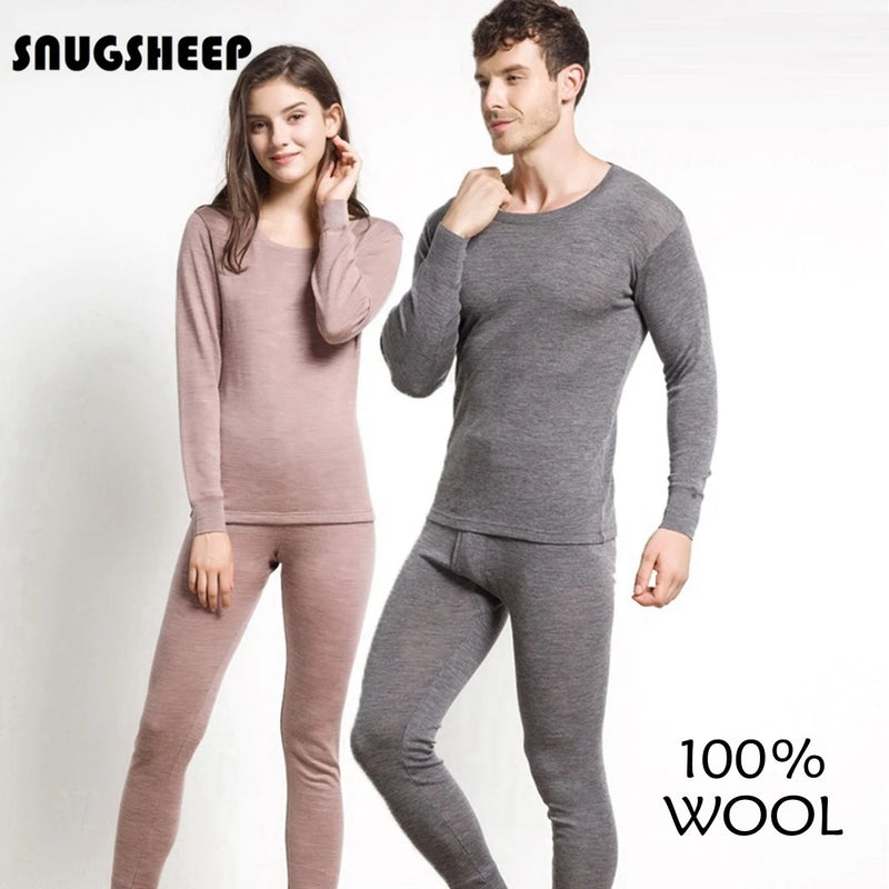 100% brushed merino wool thermal underwear women winter clothing for men woman warm wear long johns lingerie set thermo clothes