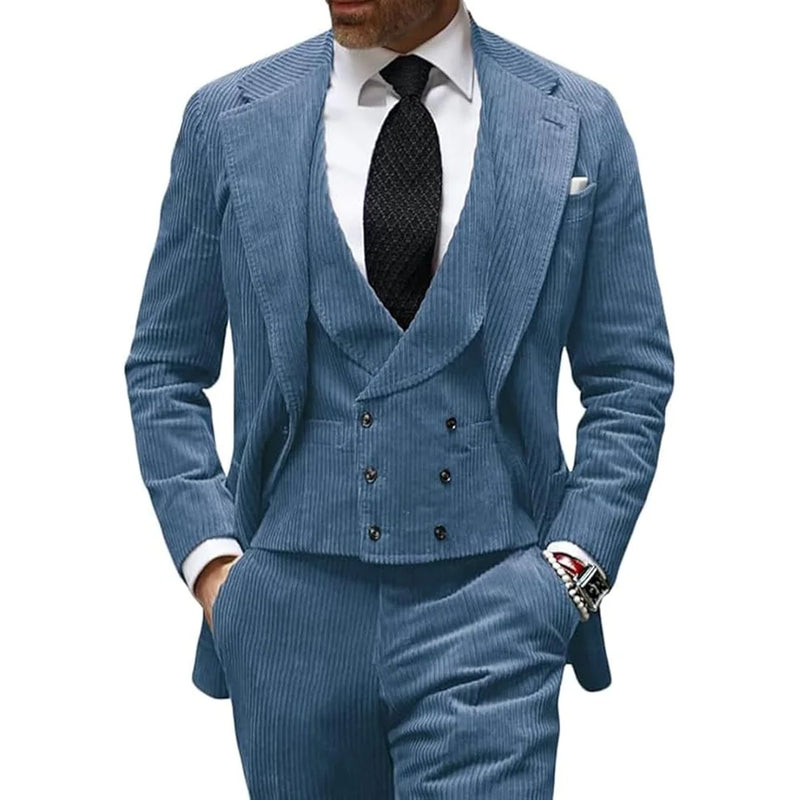 Camel Velvet Men's Suit 3 Piece Corduroy Blazer Vest Pants Set for Business Events Wedding Grooms Banquet Party Custom Tuxedo