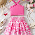 Summer two - piece children's pink off shoulder top+floral | SAMAG