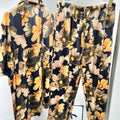 Men's Summer Ice Silk Hawaiian Floral Button-Up Short Sleeve Shirt Elastic Waistband Long Pants Comfy 2 Piece Set for Beach Suit
