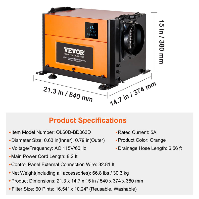 SucceBuy  Commercial Dehumidifier with Drain Hose for Crawl Spaces Basements Warehouse & Job Sites Large Capacity Dehumidifier