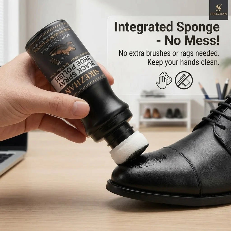 100ml Black Shoe Polish Spray with Sponge Applicator - Professional Leather Care, Quick Shine Wax Liquid Polish for Boots