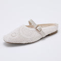 Trendin Mode Women's Knit Mules Square Toe Crochet Knit Slip-on Flats with Adjustable Buckle Breathable Closed-Back Slides
