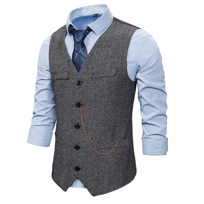 Men Suit Vest Chain Waistcoat Business Wedding V Neck | SAMAG