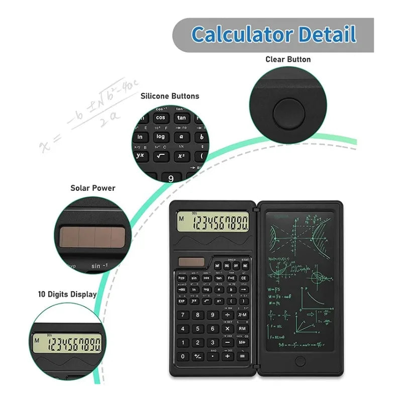 Intelligent Foldable Scientific Calculator 6 Inch Writing Tablet 10 Digit LCD Display Multi Purpose for School Accountant Office