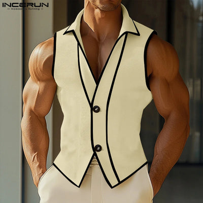 INCERUN Summer Men Vests Patchwork Lapel Sleeveless | SAMAG