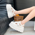 Women White Platform Sneakers Hollow Mesh Lace Up Height Increasing Casual Shoes Soft Thick Sole Daily Walking Sports Footwear