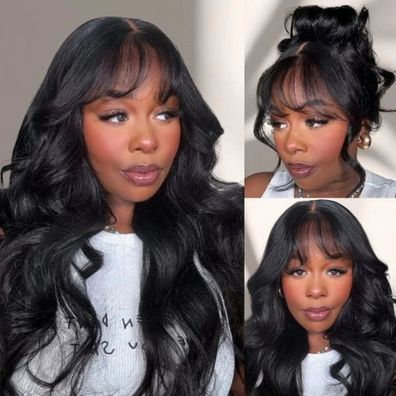 13A Wholesale Body Wave Human Hair Wig With Bangs Full Machine Made Glueless Wear And Go Wig Brazilian Virgin Hair Best Sale