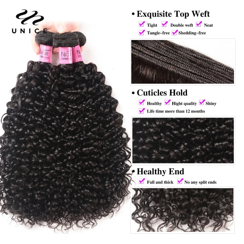 UNice Hair Curly Bundles 100% Human Hair Bundles 8-26 Inch Natural Color Virgin Human Hair 1/3Pcs Bundles