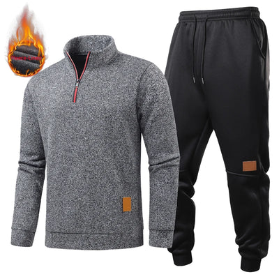 Men Winter Warm Fleece Lined Sweatsuit Half Zip Pullover | SAMAG