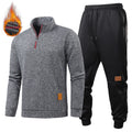 Men Winter Warm Fleece Lined Sweatsuit Half Zip Pullover Sweatshirt Elastic Waist Jogging Pants Casual Sports Suit