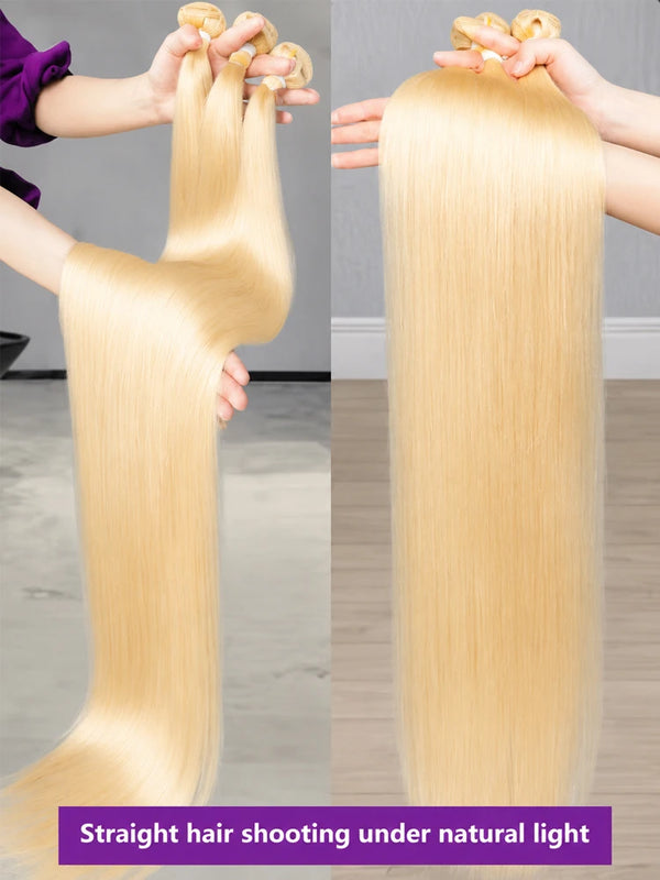 613 Bundles Blonde Bundles Human Hair 24 26 28 30 Inch 613 Straight Hair 1/3/4 Bundle 12A Unprocessed Vietnamese Virgin Hair
