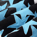Men Sky Blue Leather Stars Patches Jeans Streetwear Black | SAMAG