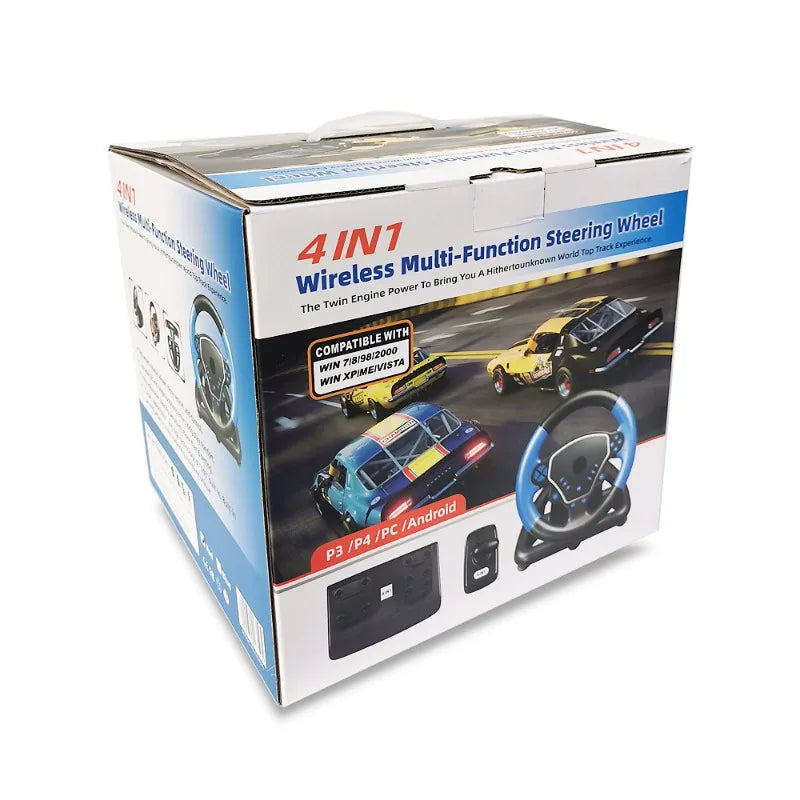 4-in-1 Game Steering Wheel for PS4/PC/Android/iOS - Bluetooth & USB Connectivity with Dual Motor Vibration & RGB LED Lights