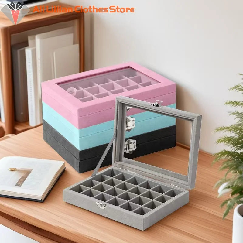 24 Grid Jewelry Storage Box New Transparent Window Large Capacity Ring Necklace Jewelry Storage, Simple And High-end Display Box