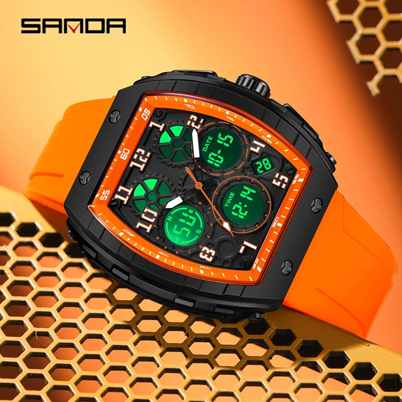 SANDA 6157 Luxury Men's Electronic Watch Sport Type Multi Functional Waterproof LED Fashion Trend Student - Visuel 3 | SAMAG