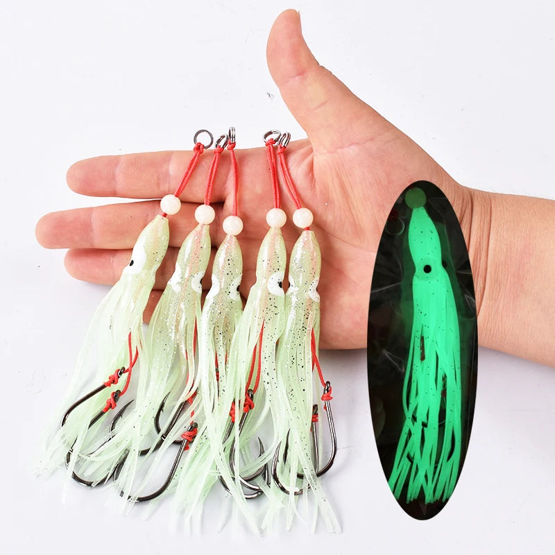 5pcs/pack soft squid 12cm 5.5g silicon gel skirt  tentacle 15# double assist hook lure hook rig fishing tackle saltwater fishing