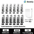 AA AAA Battery 1.5V 5800mAh and 3600mAh Lithium Rechargeable Batteries Fast Charging Li-ion Battery 2000 Cycles Type-C Cable